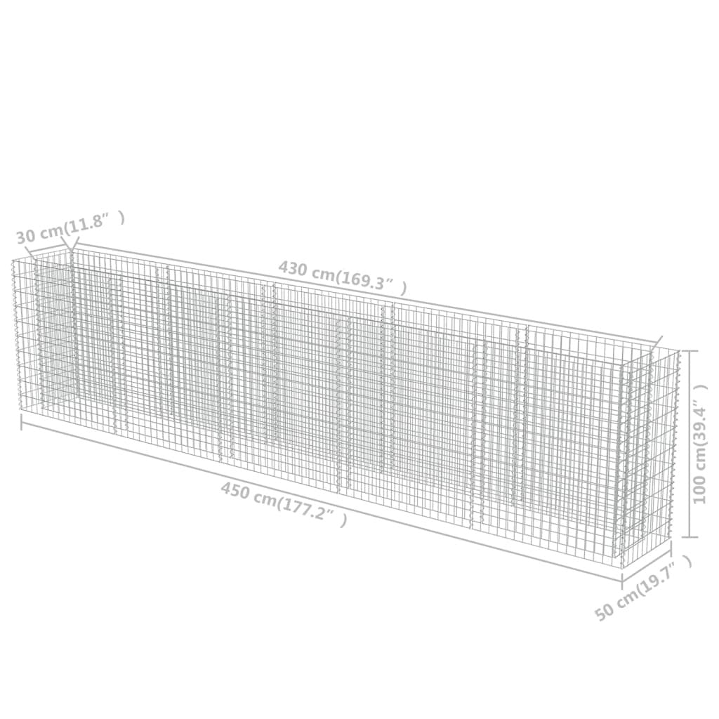 Gabion Raised Bed Galvanised Steel 450x50x100 cm