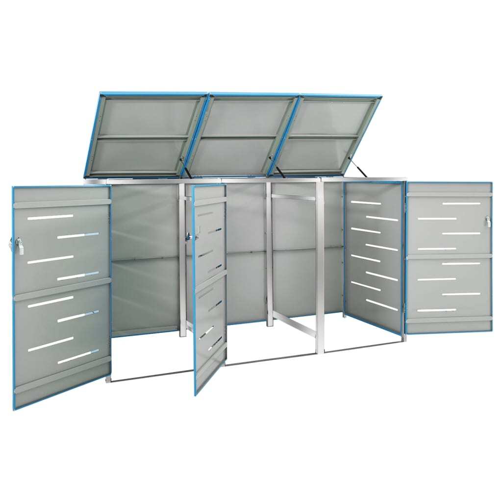 Triple Wheelie Bin Shed 207x77.5x112.5 cm Stainless Steel