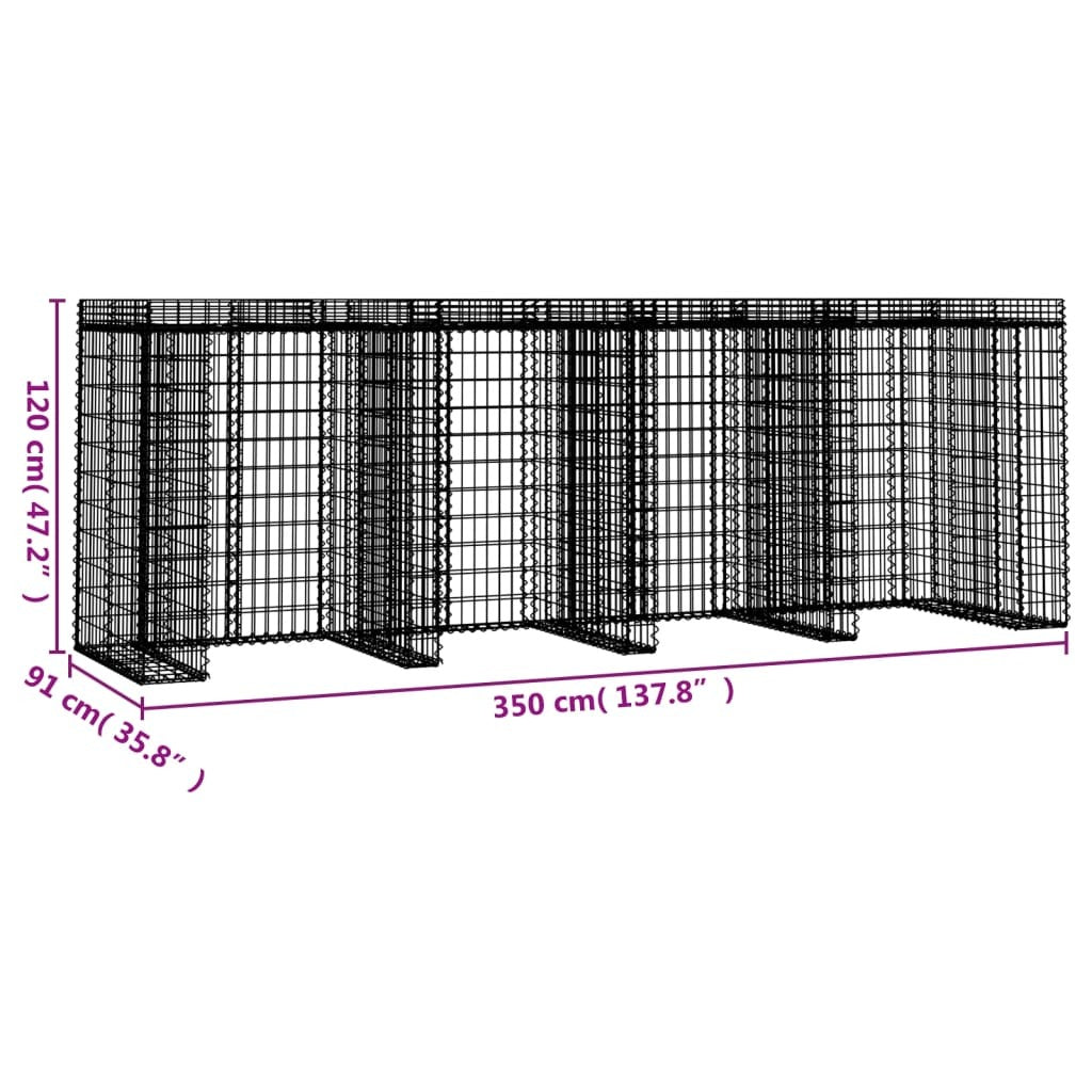 Gabion Wall for Garbage Bin 350x91x120 cm Galvanised Iron