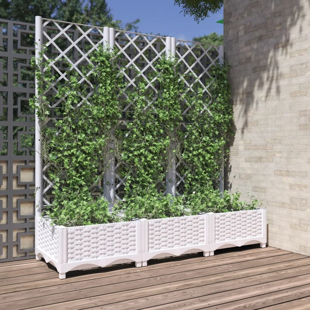 Garden Planter with Trellis White 120x40x121.5 cm PP