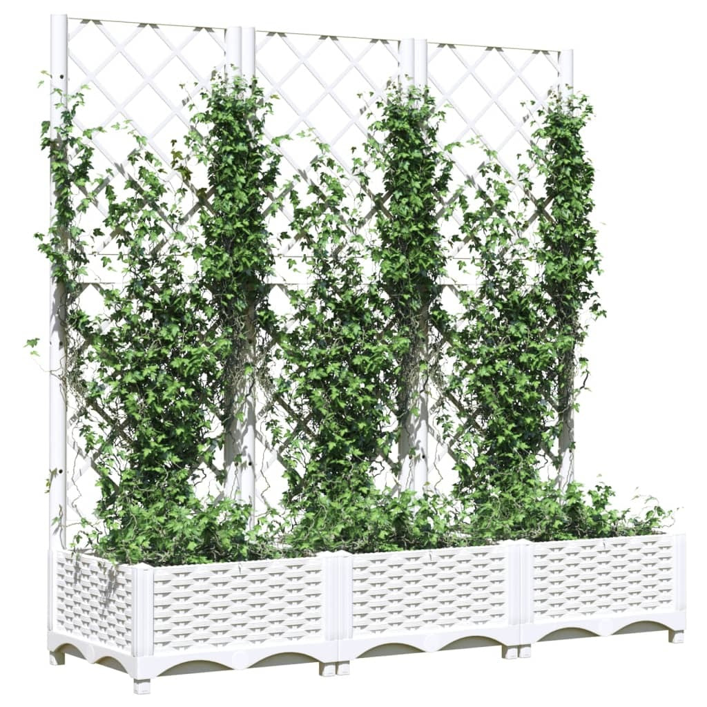 Garden Planter with Trellis White 120x40x121.5 cm PP