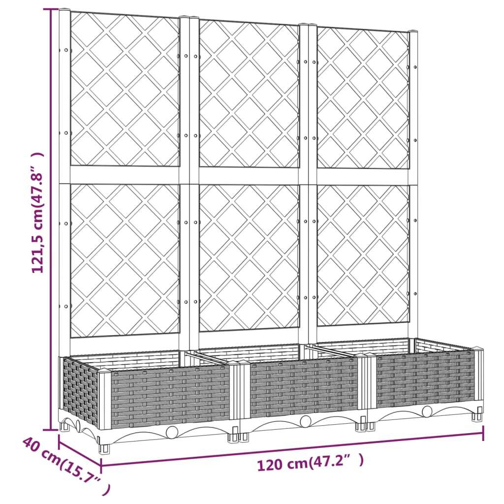 Garden Planter with Trellis White 120x40x121.5 cm PP