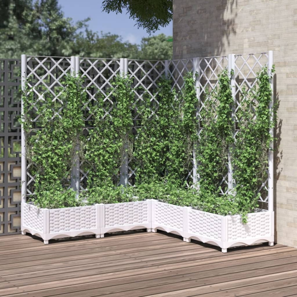 Garden Planter with Trellis White 120x120x121.5 cm PP