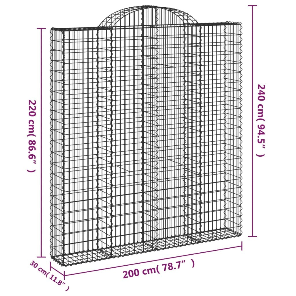 Arched Gabion Basket 200x30x220/240 cm Galvanised Iron