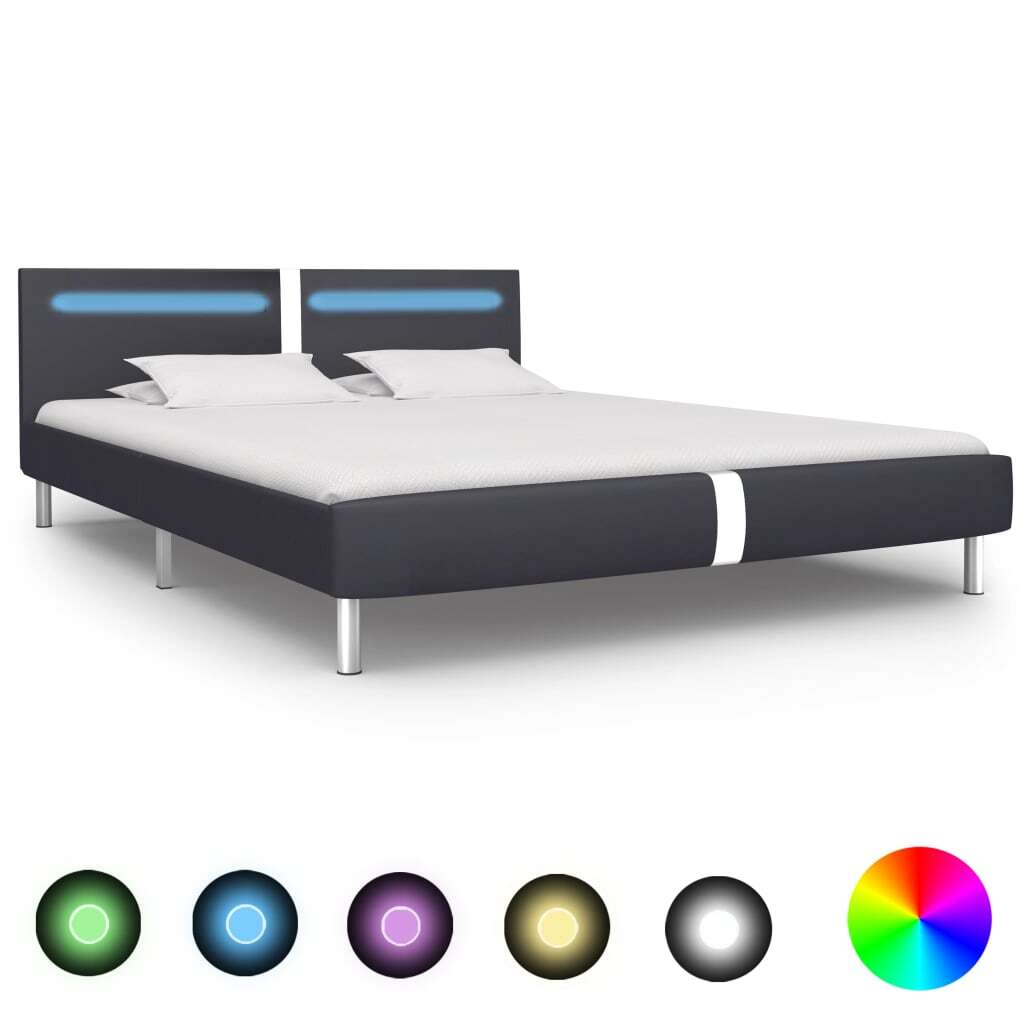 Bed Frame with LED without Mattress Black 150x200 cm King Size