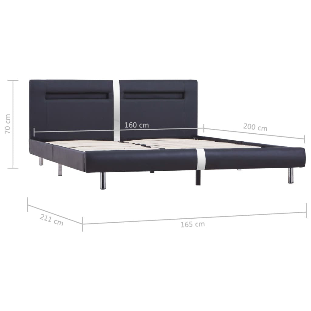 Bed Frame with LED without Mattress Black 150x200 cm King Size