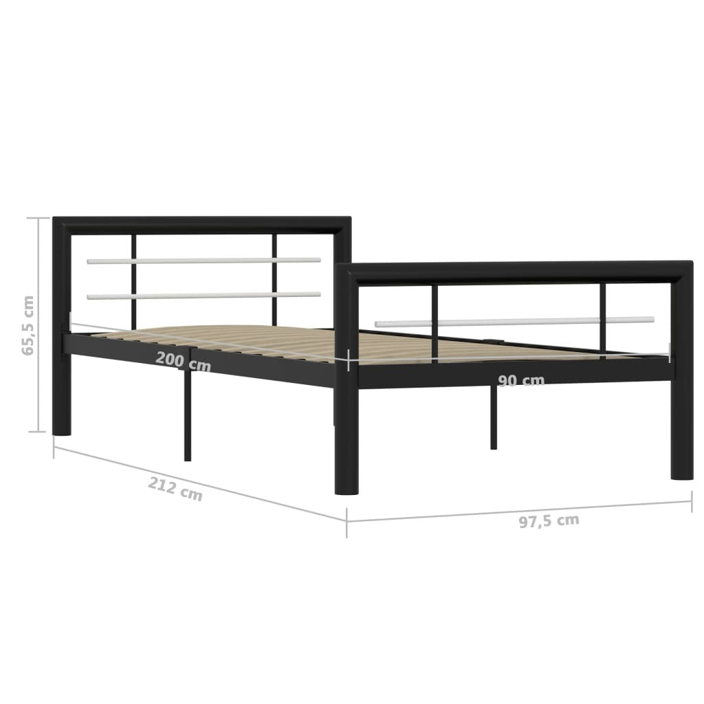 Bed Frame without Mattress Black and White Metal 100x200 cm