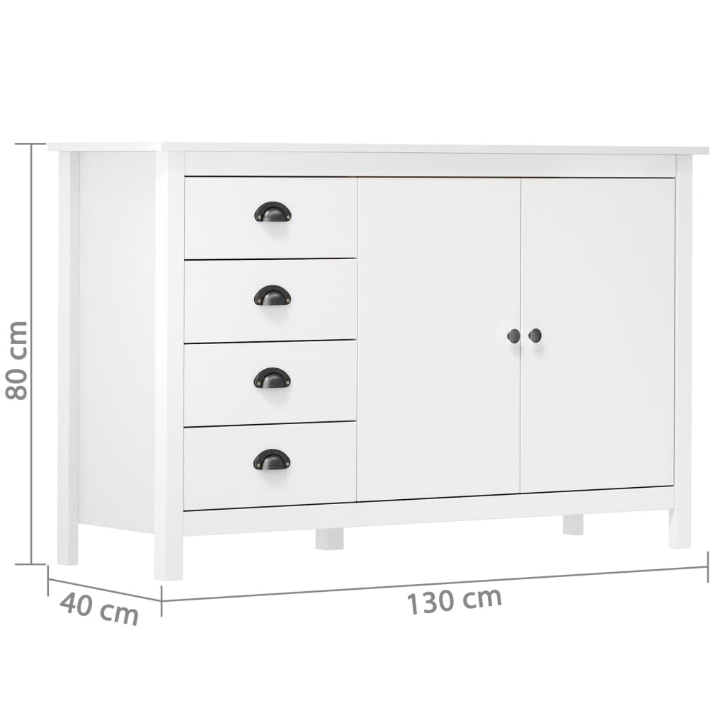 Sideboard Hill White 130x40x80 cm Solid Pine Wood