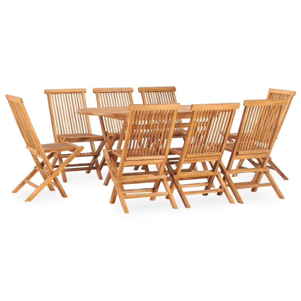 9 Piece Folding Outdoor Dining Set Solid Teak Wood