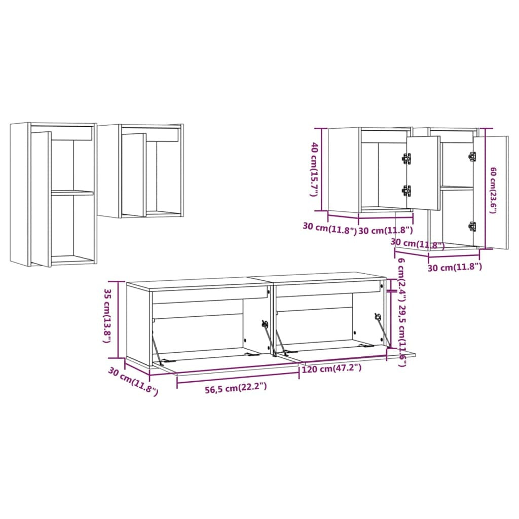 TV Cabinets 6 pcs White Solid Wood Pine