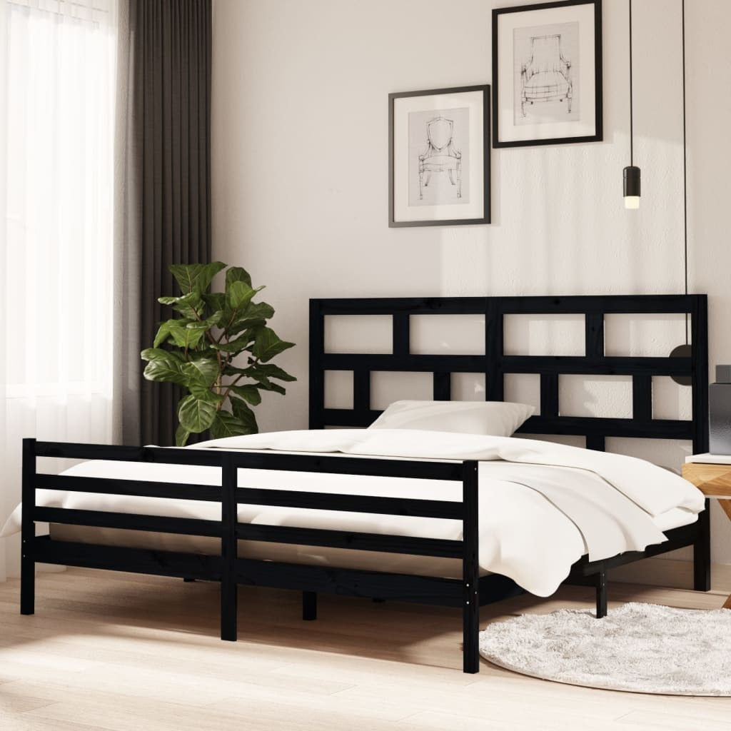 3101307 Bed Frame without Mattress Black Solid Wood 200x200 cm (810454+814218)