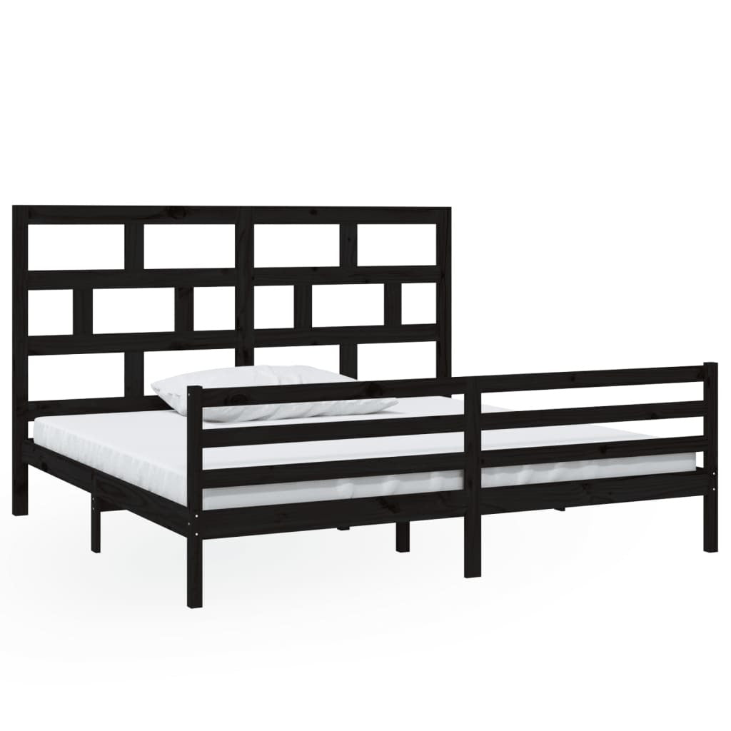 3101307 Bed Frame without Mattress Black Solid Wood 200x200 cm (810454+814218)