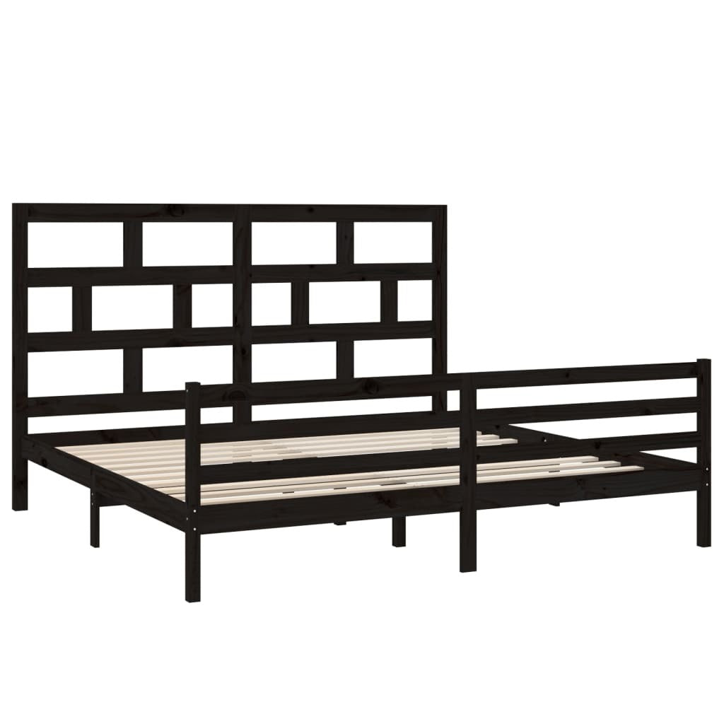 3101307 Bed Frame without Mattress Black Solid Wood 200x200 cm (810454+814218)