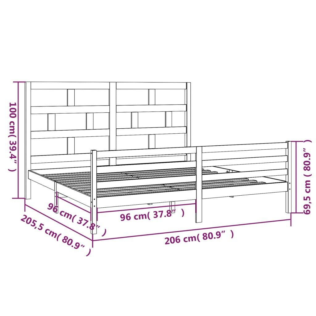 3101307 Bed Frame without Mattress Black Solid Wood 200x200 cm (810454+814218)