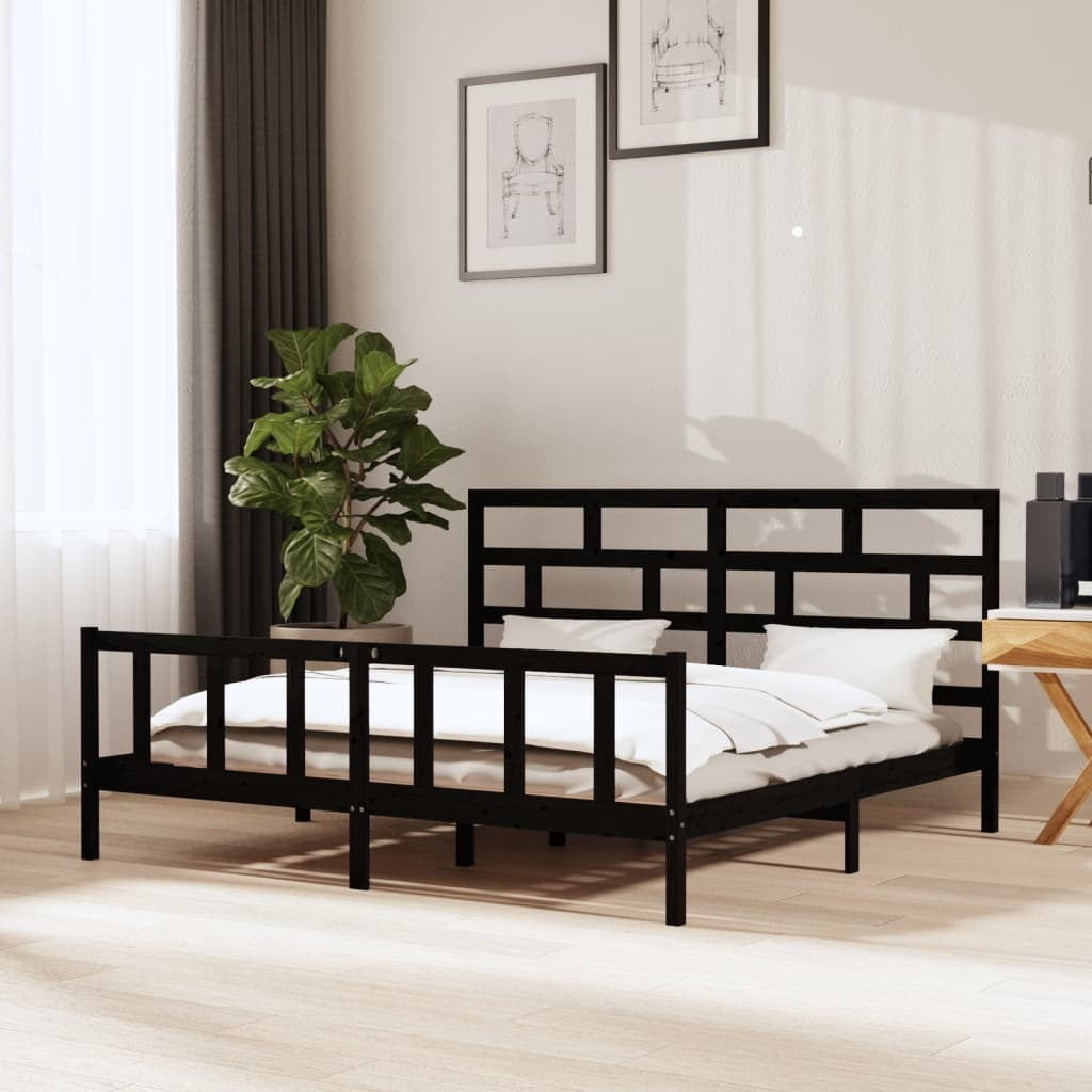 3101372 Bed Frame without Mattress Black Solid Wood 200x200 cm (810106+814218)