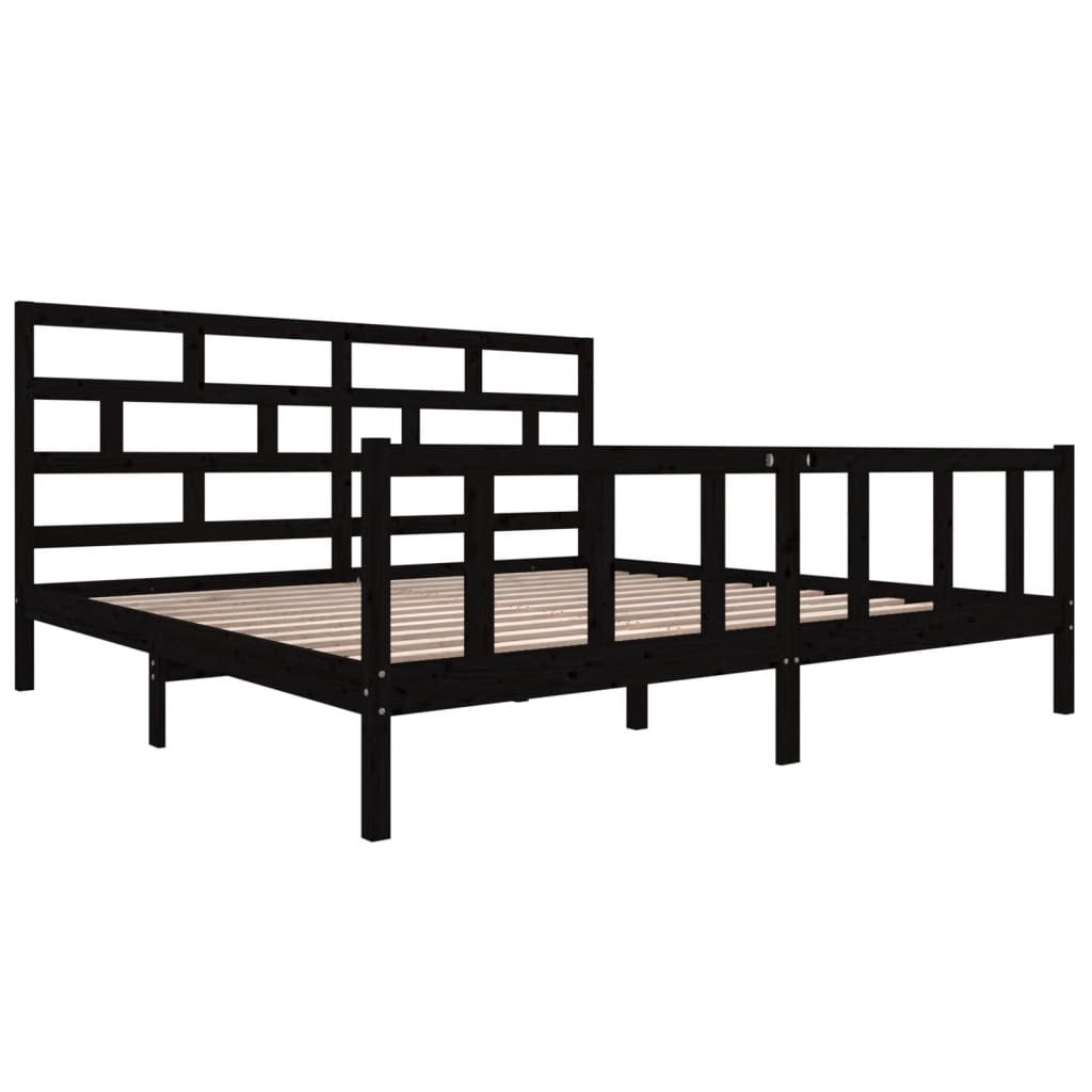 3101372 Bed Frame without Mattress Black Solid Wood 200x200 cm (810106+814218)