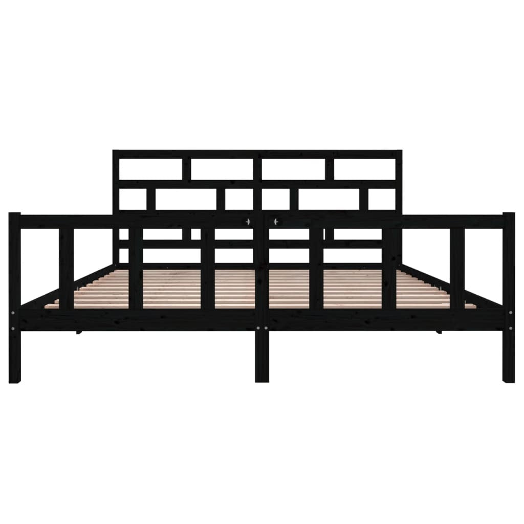 3101372 Bed Frame without Mattress Black Solid Wood 200x200 cm (810106+814218)
