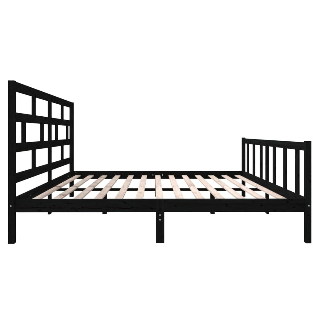 3101372 Bed Frame without Mattress Black Solid Wood 200x200 cm (810106+814218)