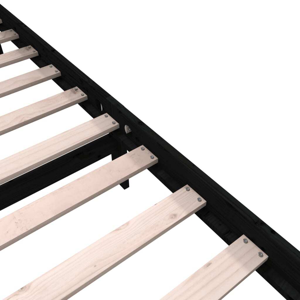 3101372 Bed Frame without Mattress Black Solid Wood 200x200 cm (810106+814218)