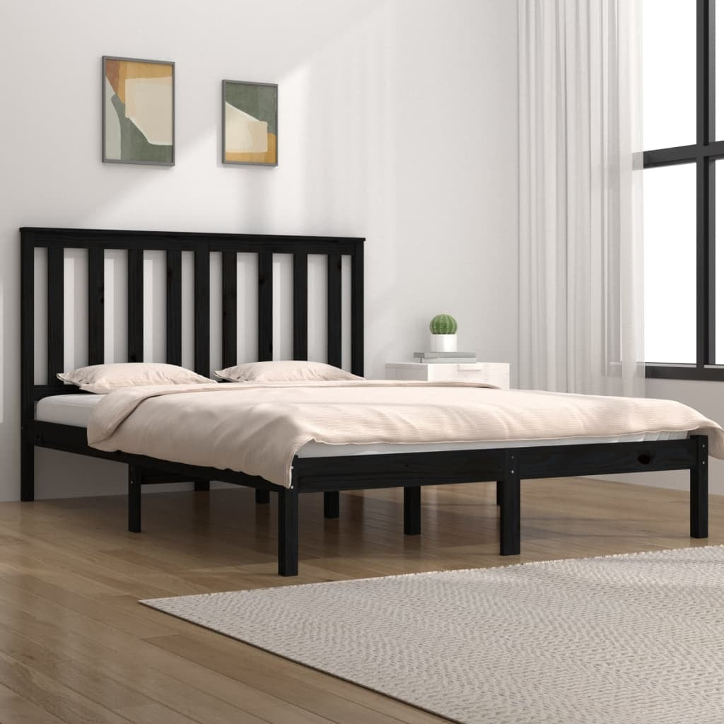 3103867 Bed Frame without Mattress Black Solid Wood 200x200 cm (810041+818544)