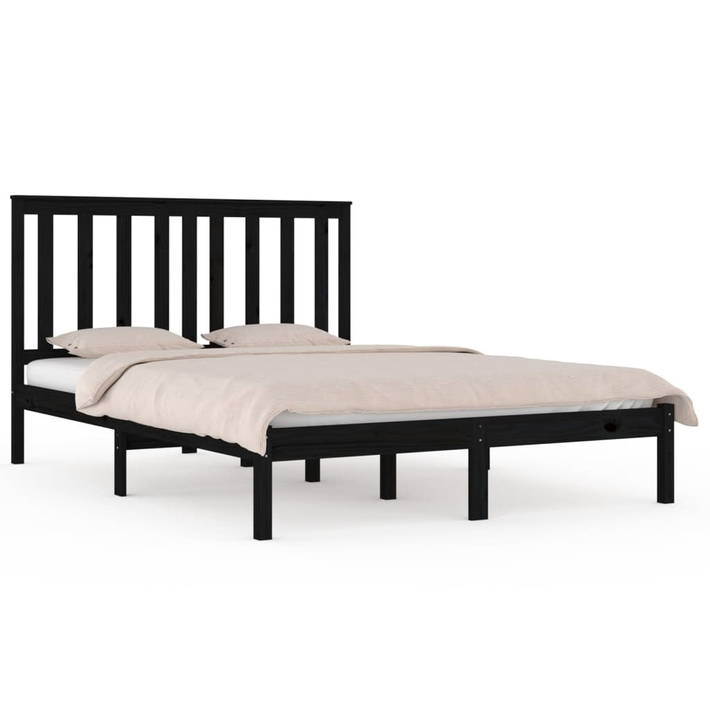 3103867 Bed Frame without Mattress Black Solid Wood 200x200 cm (810041+818544)
