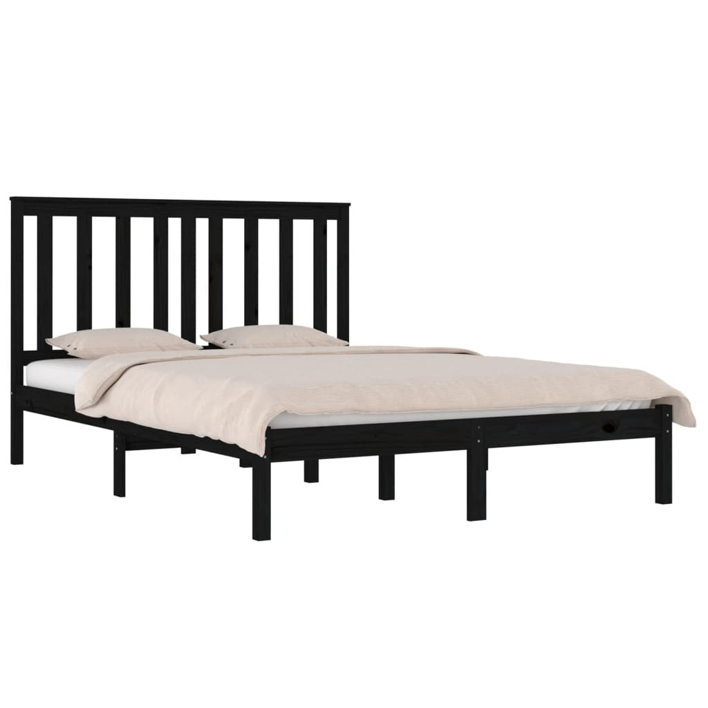 3103867 Bed Frame without Mattress Black Solid Wood 200x200 cm (810041+818544)