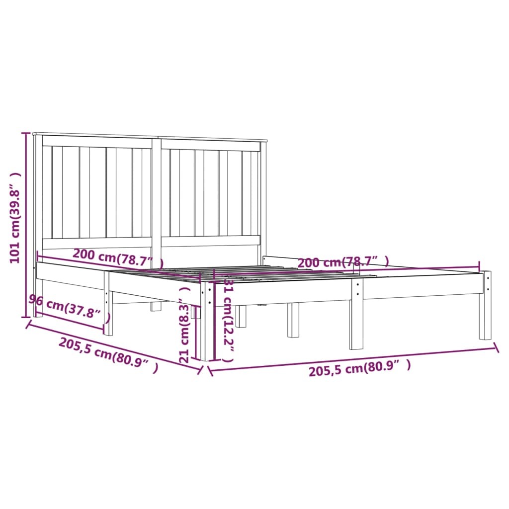 3103867 Bed Frame without Mattress Black Solid Wood 200x200 cm (810041+818544)