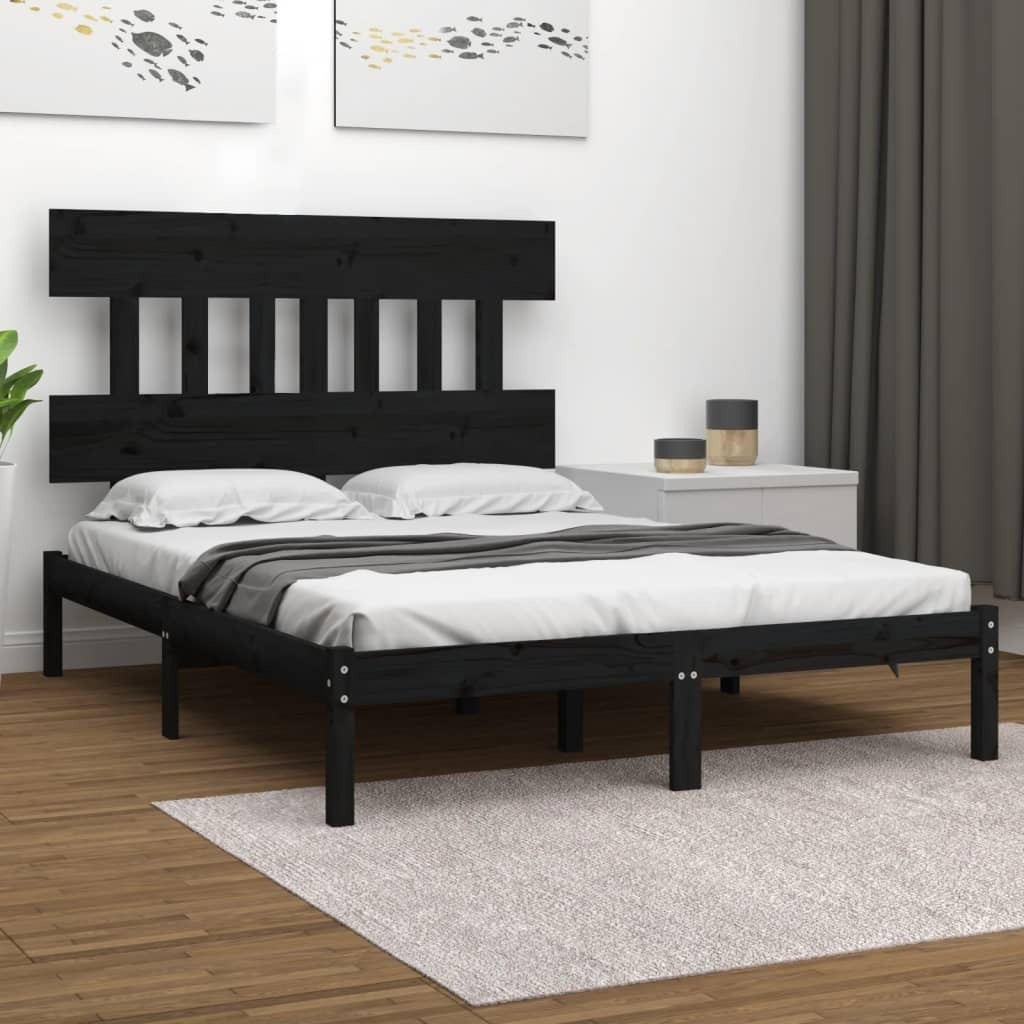 Bed Frame without Mattress Black 150x200 cm King Size Solid Wood