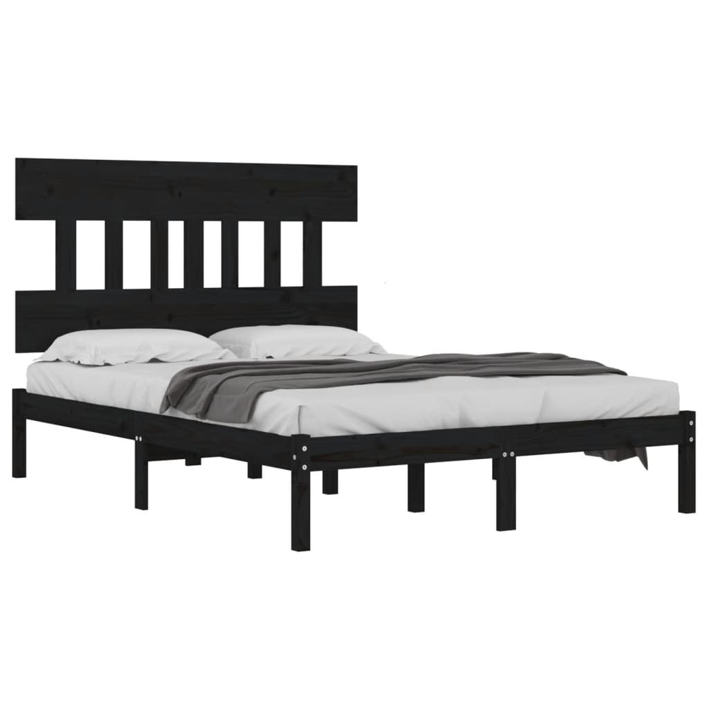 Bed Frame without Mattress Black 150x200 cm King Size Solid Wood