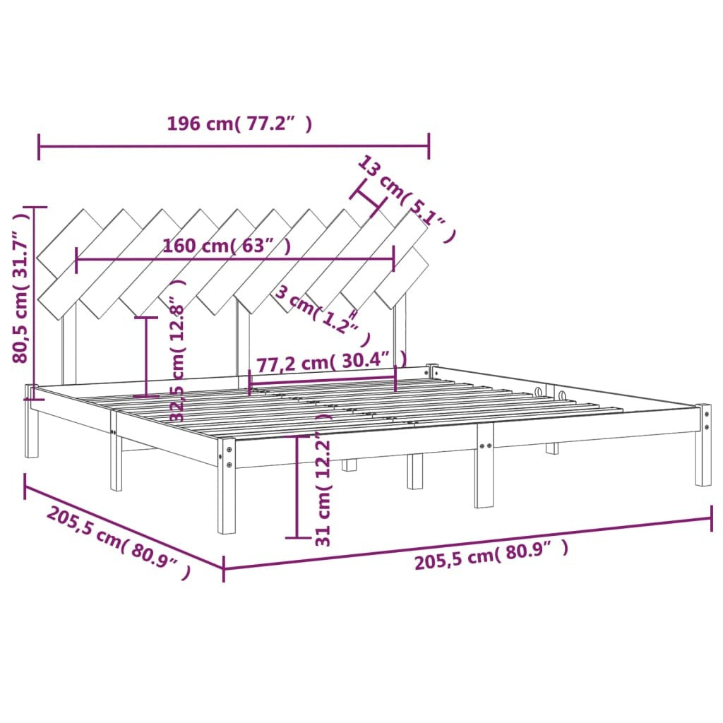 Bed Frame without Mattress Black 200x200 cm Solid Wood