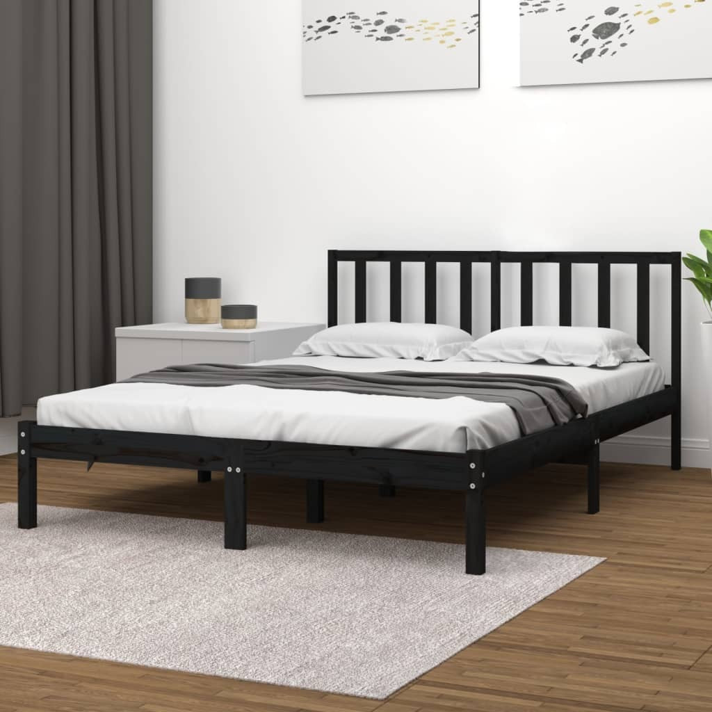 Bed Frame without Mattress Black Solid Wood Pine 200x200 cm