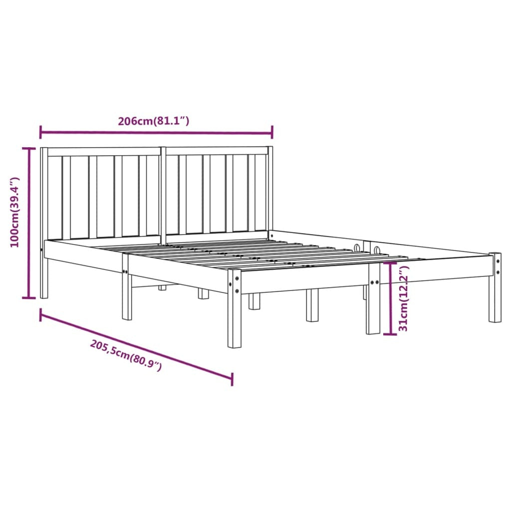 Bed Frame without Mattress Black Solid Wood Pine 200x200 cm