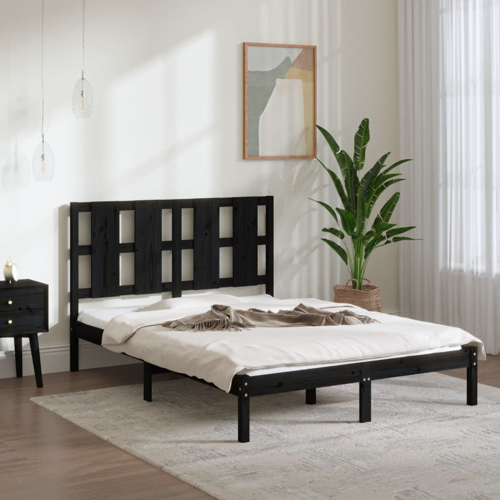 Bed Frame without Mattress Black 140x190 cm Solid Wood Pine