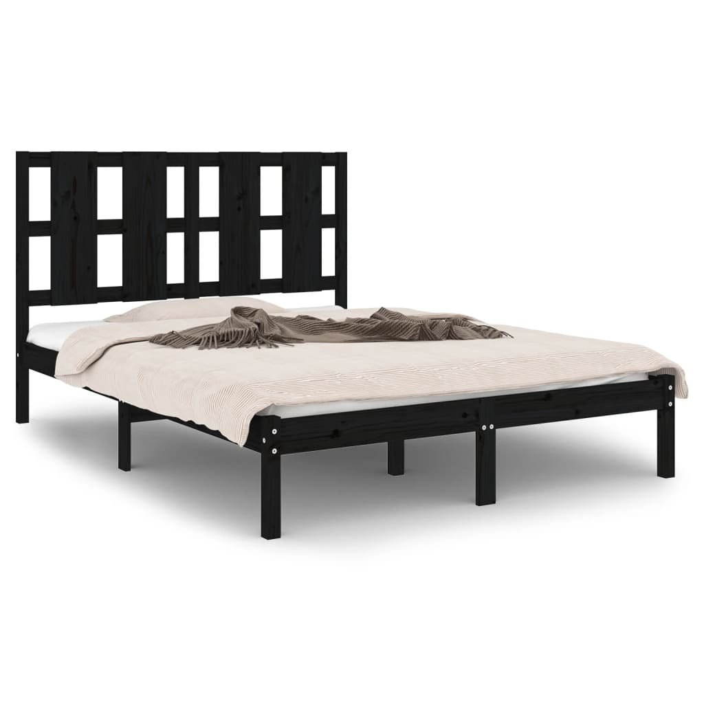 Bed Frame without Mattress Black 140x190 cm Solid Wood Pine