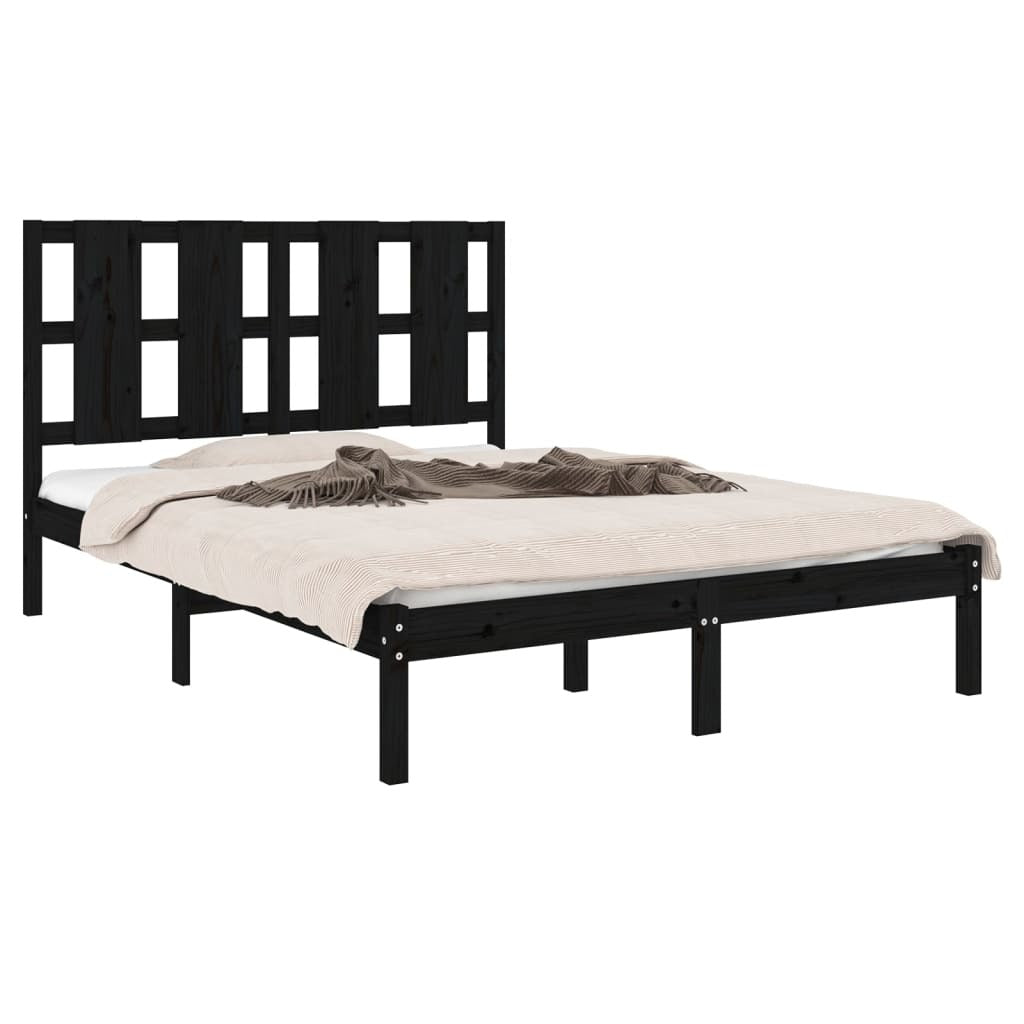 Bed Frame without Mattress Black 140x190 cm Solid Wood Pine