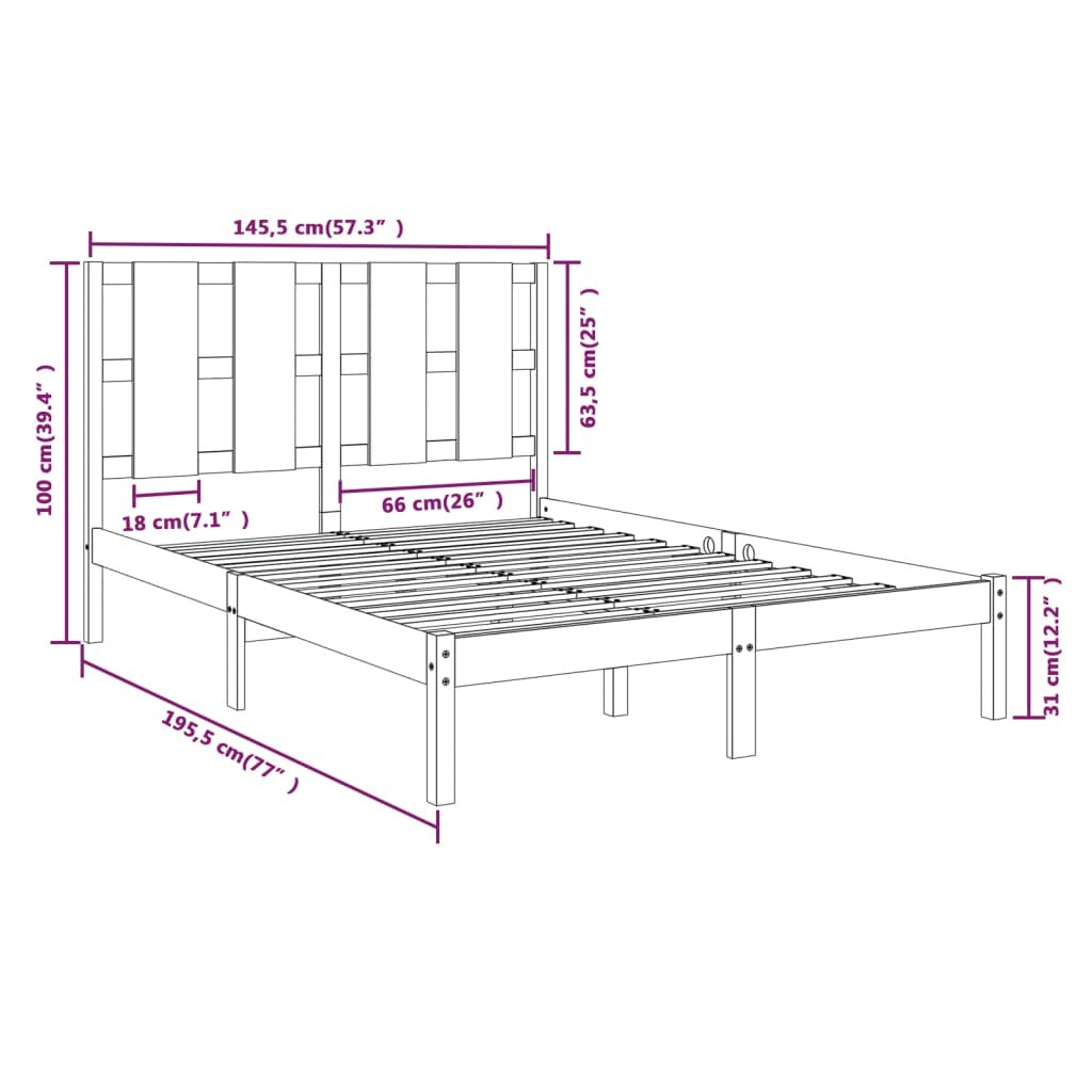 Bed Frame without Mattress Black 140x190 cm Solid Wood Pine