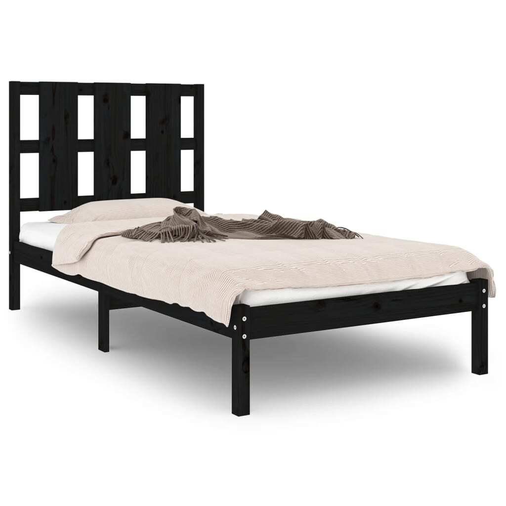 Bed Frame without Mattress Black 100x200 cm Solid Wood Pine