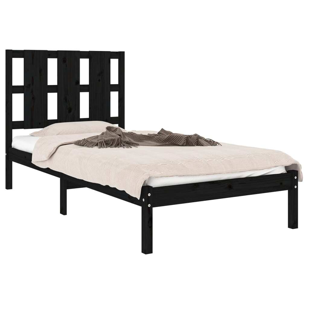 Bed Frame without Mattress Black 100x200 cm Solid Wood Pine