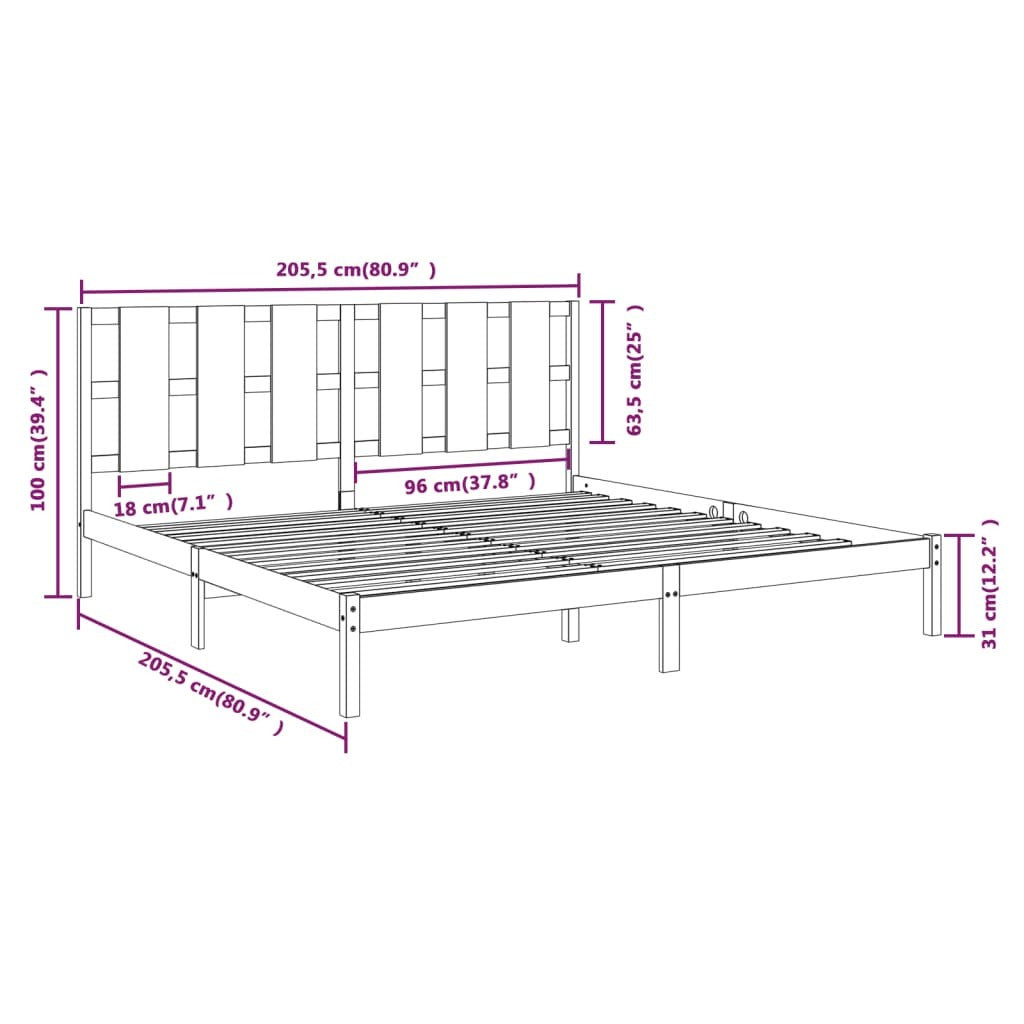 Bed Frame without Mattress Black 200x200 cm Solid Wood Pine