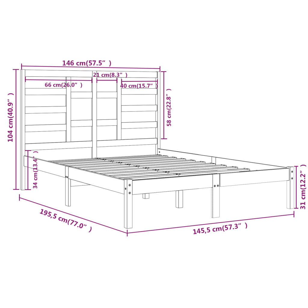 Bed Frame without Mattress Black Solid Wood 140x190 cm
