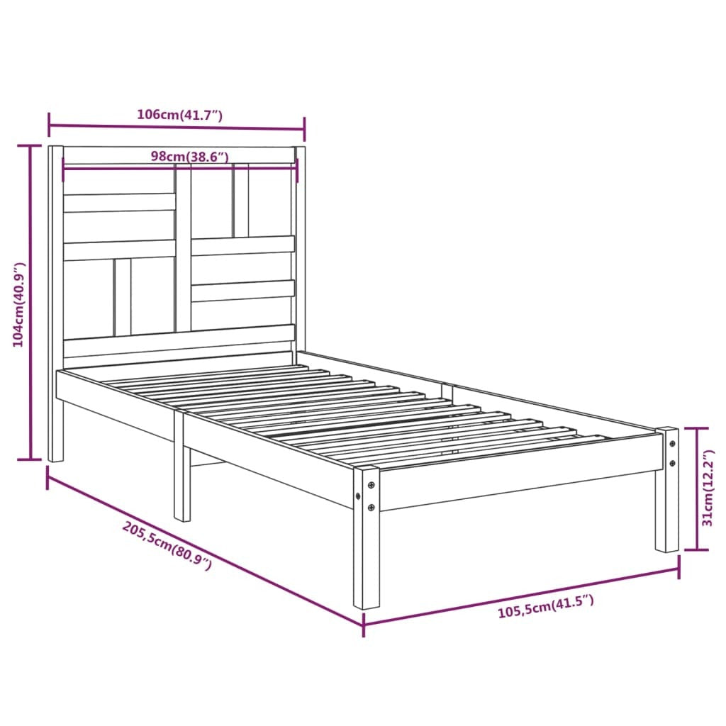 Bed Frame without Mattress Black Solid Wood 100x200 cm