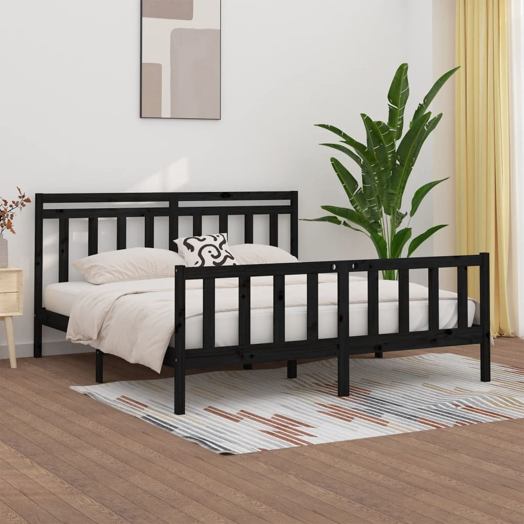 Bed Frame without Mattress Black Solid Wood Pine 200x200 cm