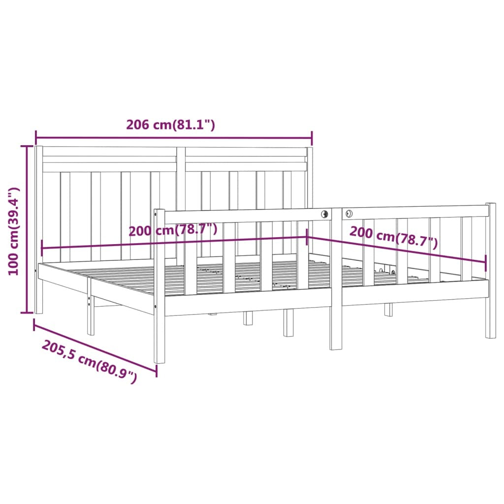 Bed Frame without Mattress Black Solid Wood Pine 200x200 cm