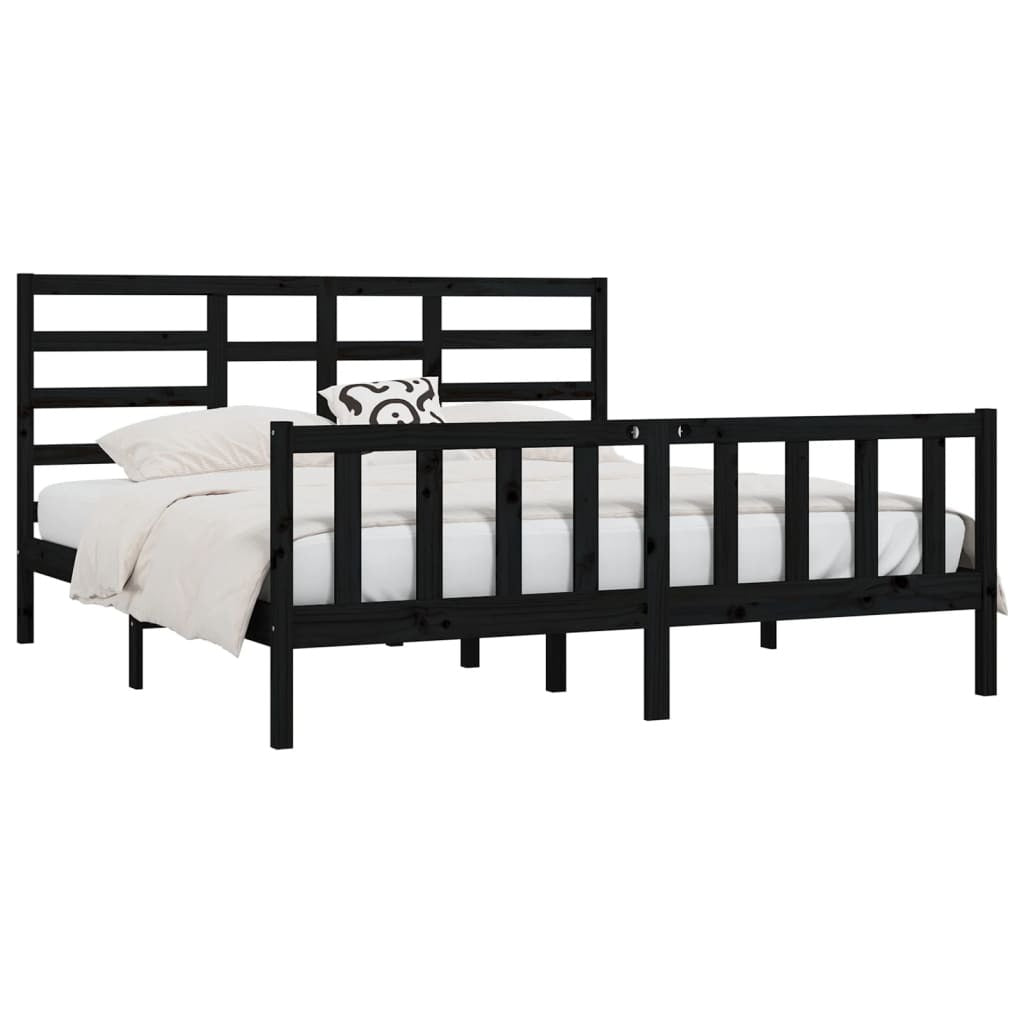 Bed Frame without Mattress Black 200x200 cm Solid Wood Pine