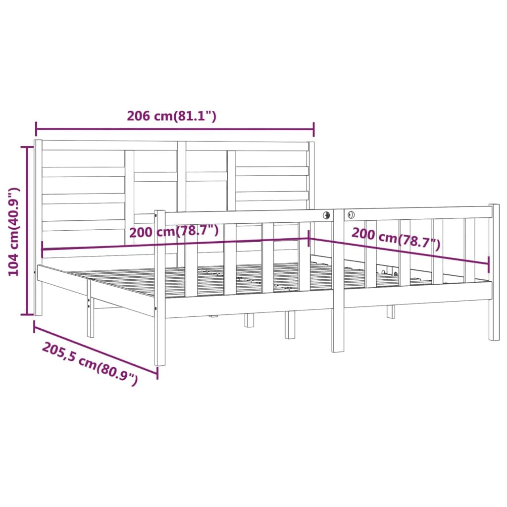Bed Frame without Mattress Black 200x200 cm Solid Wood Pine
