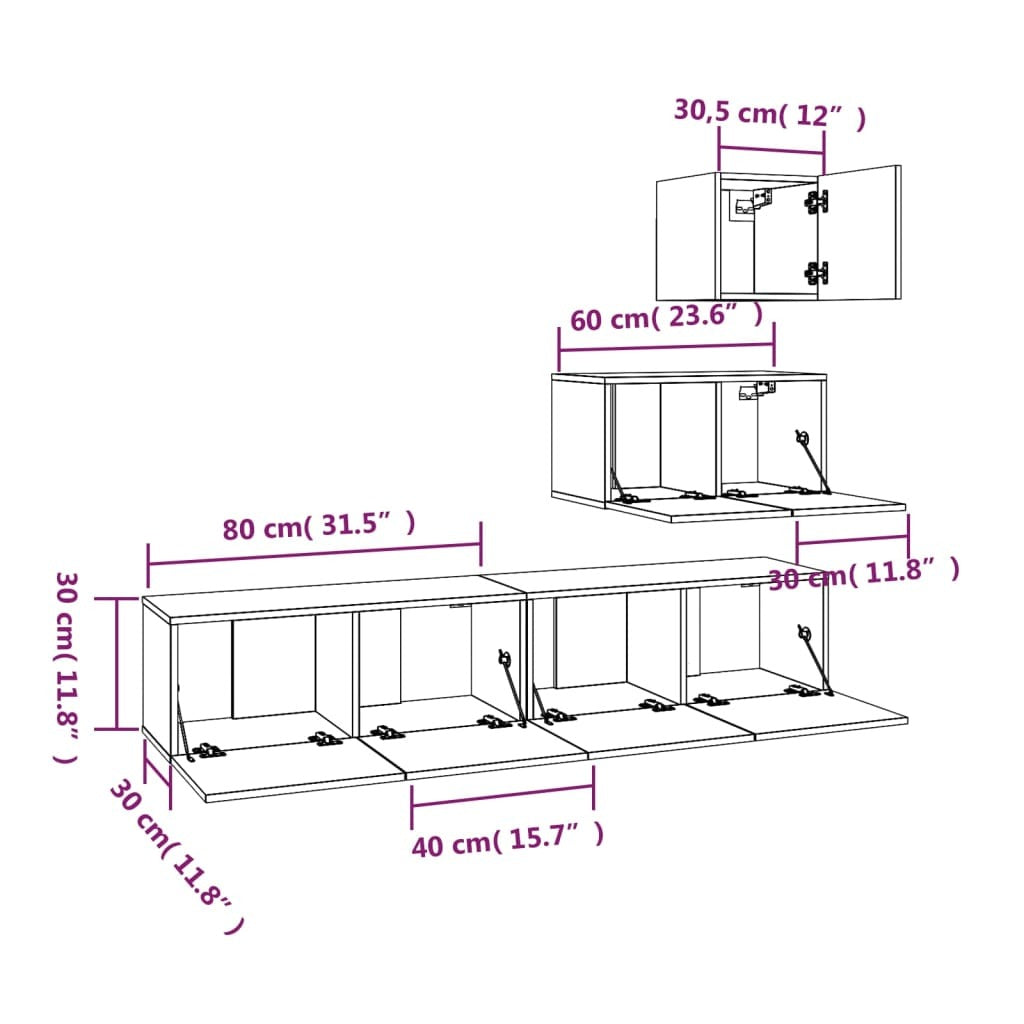 4 Piece TV Cabinet Set Black Engineered Wood
