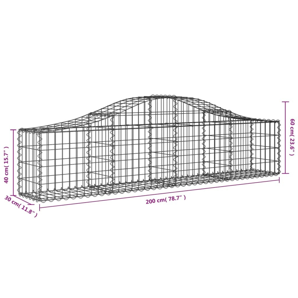 Arched Gabion Baskets 3 pcs 200x30x40/60 cm Galvanised Iron