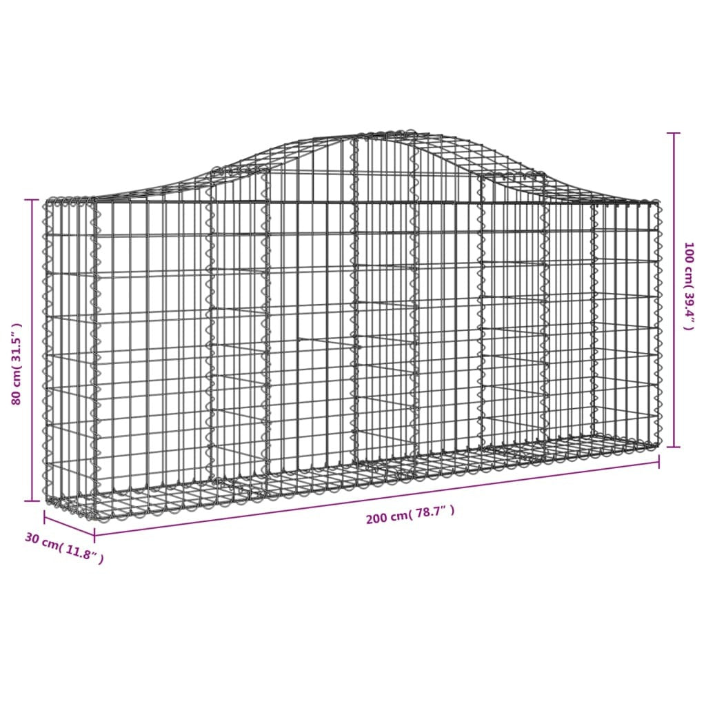 Arched Gabion Baskets 7 pcs 200x30x80/100 cm Galvanised Iron