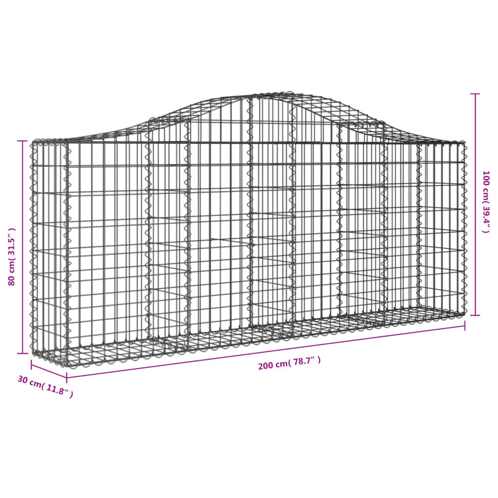 Arched Gabion Baskets 18 pcs 200x30x80/100 cm Galvanised Iron