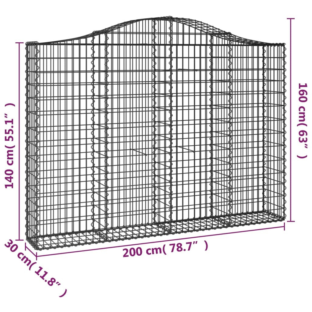 Arched Gabion Baskets 4 pcs 200x30x140/160 cm Galvanised Iron